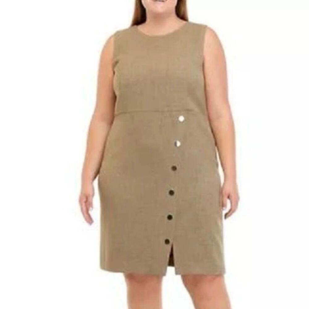 Kasper Plus Size Sleeveless Snap Sheath Dress - NWOT 22W Brown/Grey/Taupe